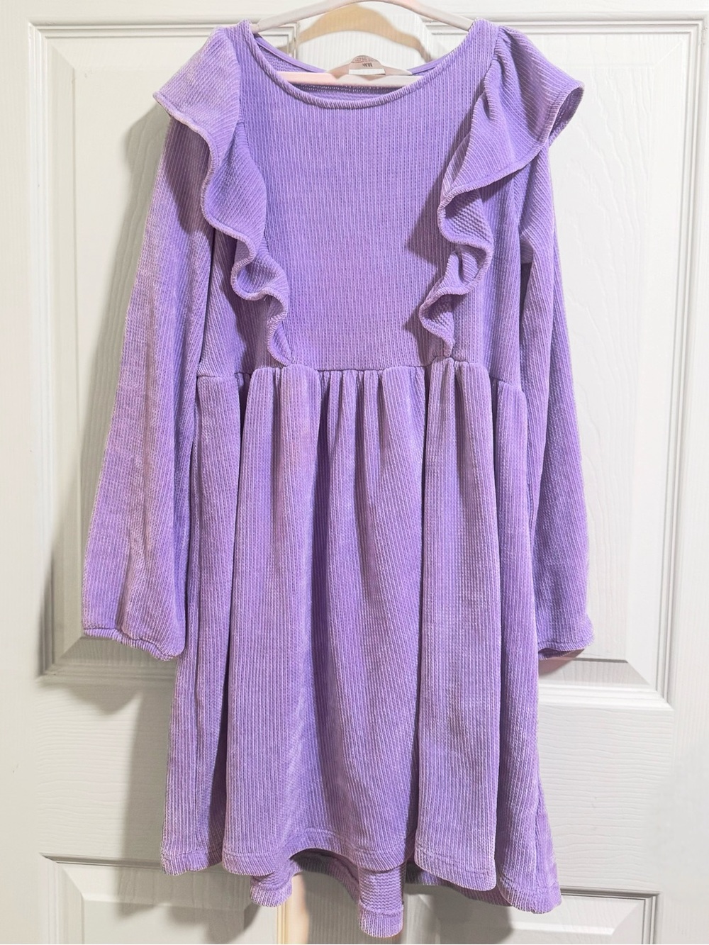 HM Girls Size 8 10 Lavender Purple Chenille Knit Ruffle Long Sleeve Dress Fall